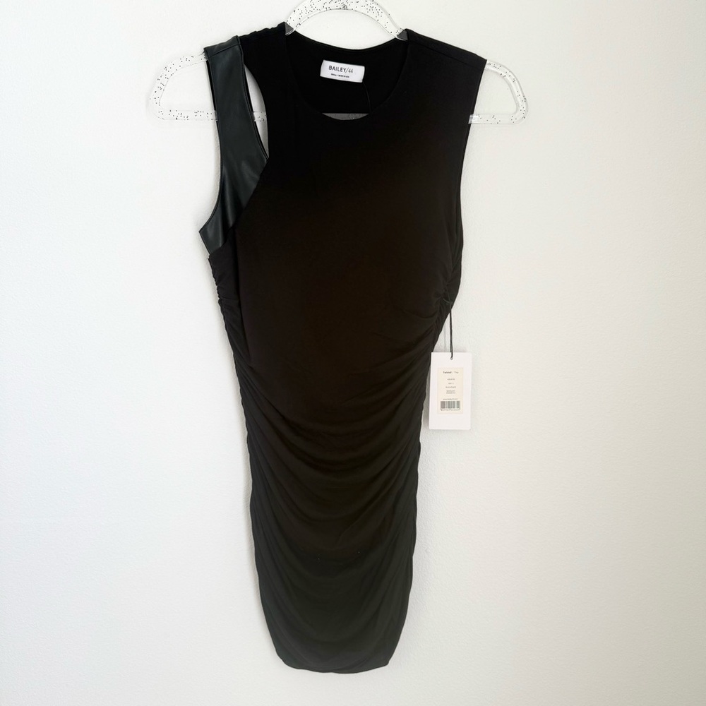 BAILEY 44 Black Twisted Top Vegan Leather Details Asymmetrical Size S NWT